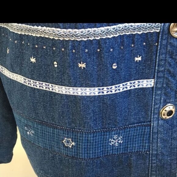 Vintage Y2K Embroidered Dark Wash Denim Jacket sz L - Picture 2 of 10